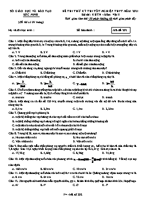 Đề thi thử Tốt nghiệp THPT môn Vật lí - Mã đề 202 - Năm học 2020-2021 - Sở giáo dục và đào tạo Bắc Ninh (Có đáp án)